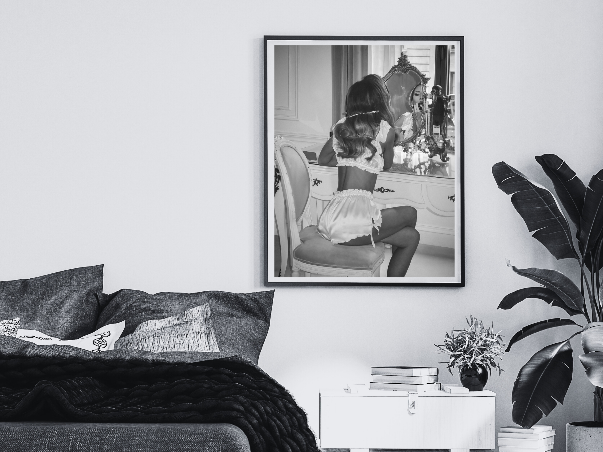 Woman Vanity Mirror Poster Black And White Boudoir Wall Art Digital Download