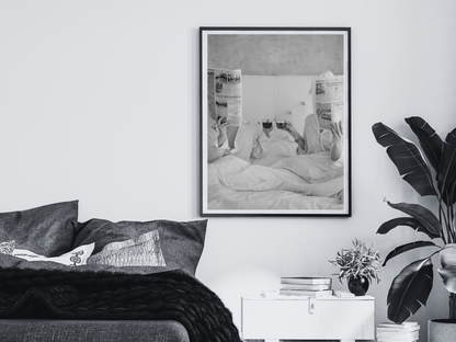 Couple Reading Newspaper Poster Black and White Cozy Morning Wall Art Digital Download