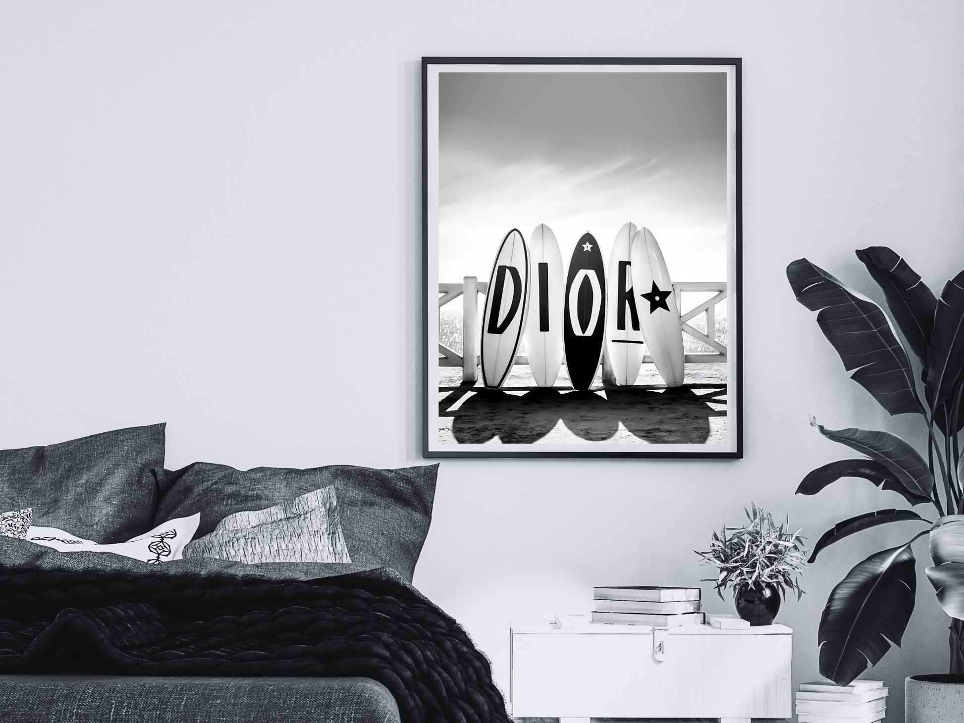 Dior Luxury Surfboard Logo Black and White Fashion Art Digital Download