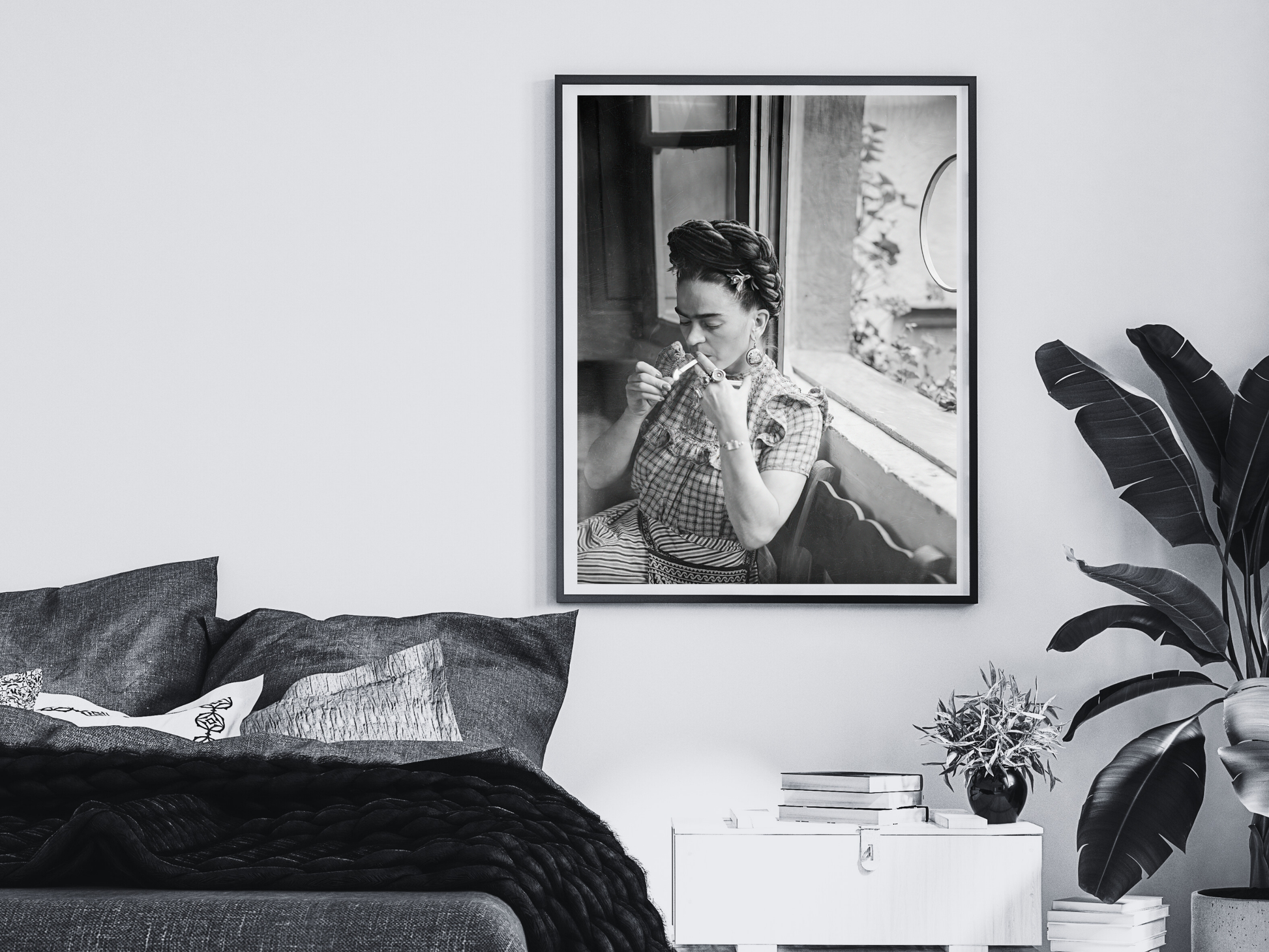 Frida Kahlo Smoking Window Portrait Vintage Art Digital Download