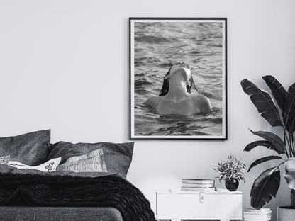 Woman Swimming in Ocean Black and White Minimalist Wall Art Digital Download