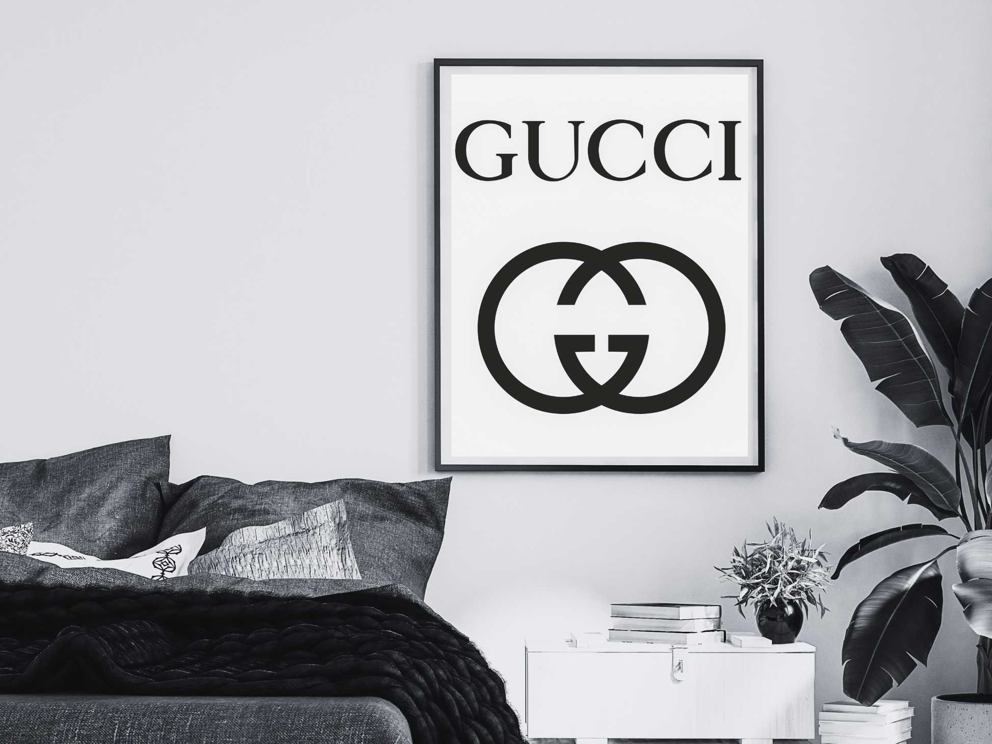 Gucci Logo Black and White Minimalist Luxury Wall Art Digital Download