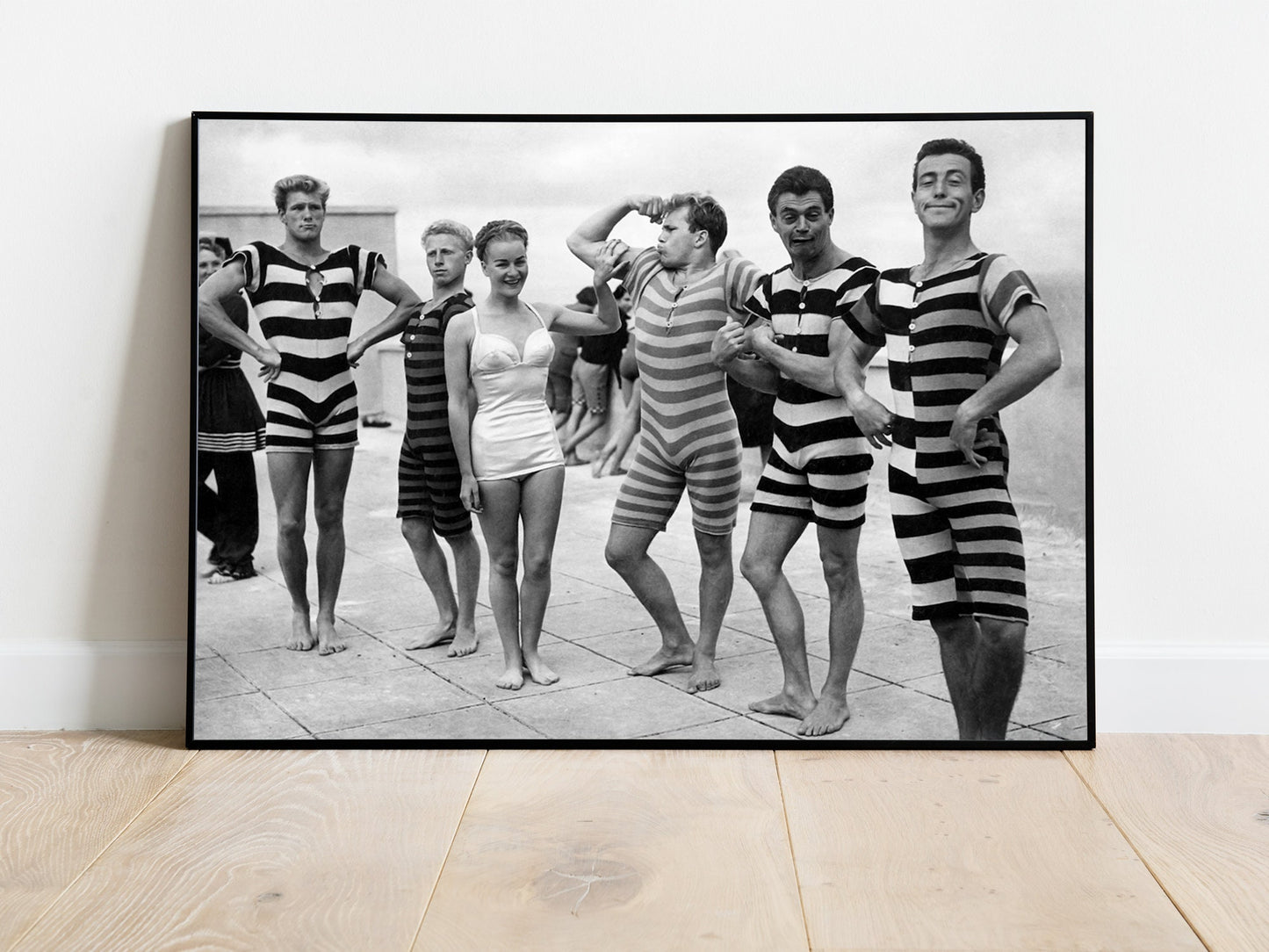 Funny Boys in Swimsuit on Beach Print, Black and White, Fashion Wall Art, Vintage Photo, Summer Poster, Beach House Decor, Digital Download