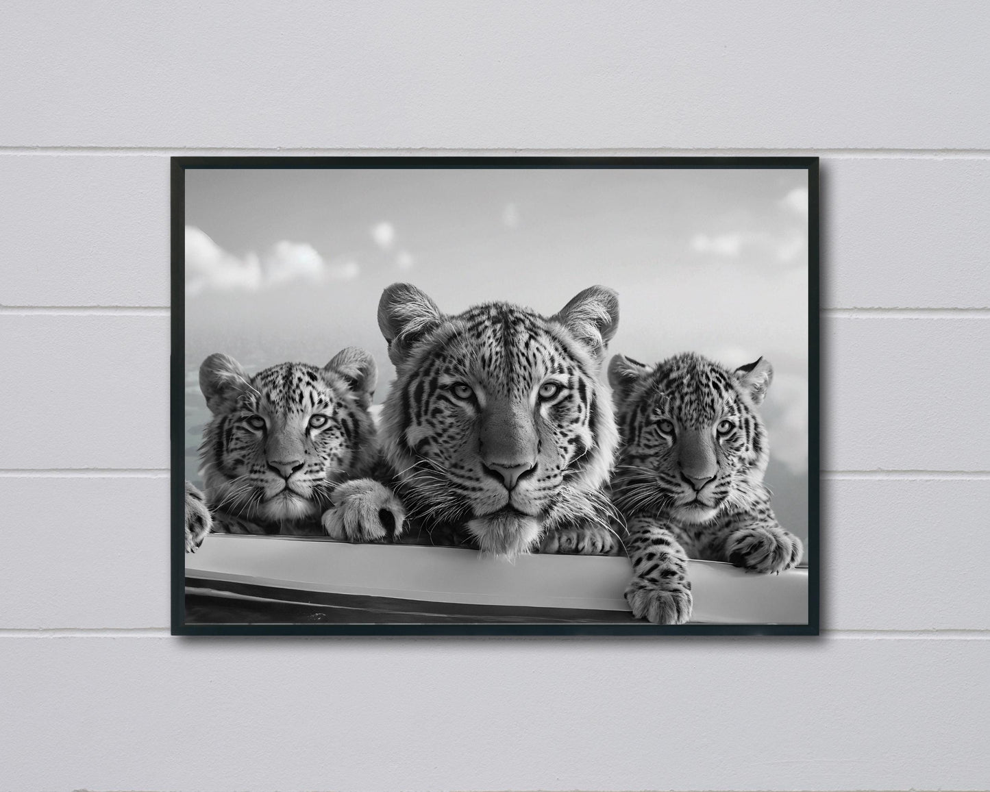 three tiger in boat poster luxury fashion print black and white classic wall art baby tiger hypebeast room decor digital download printable wall art poster, digital download