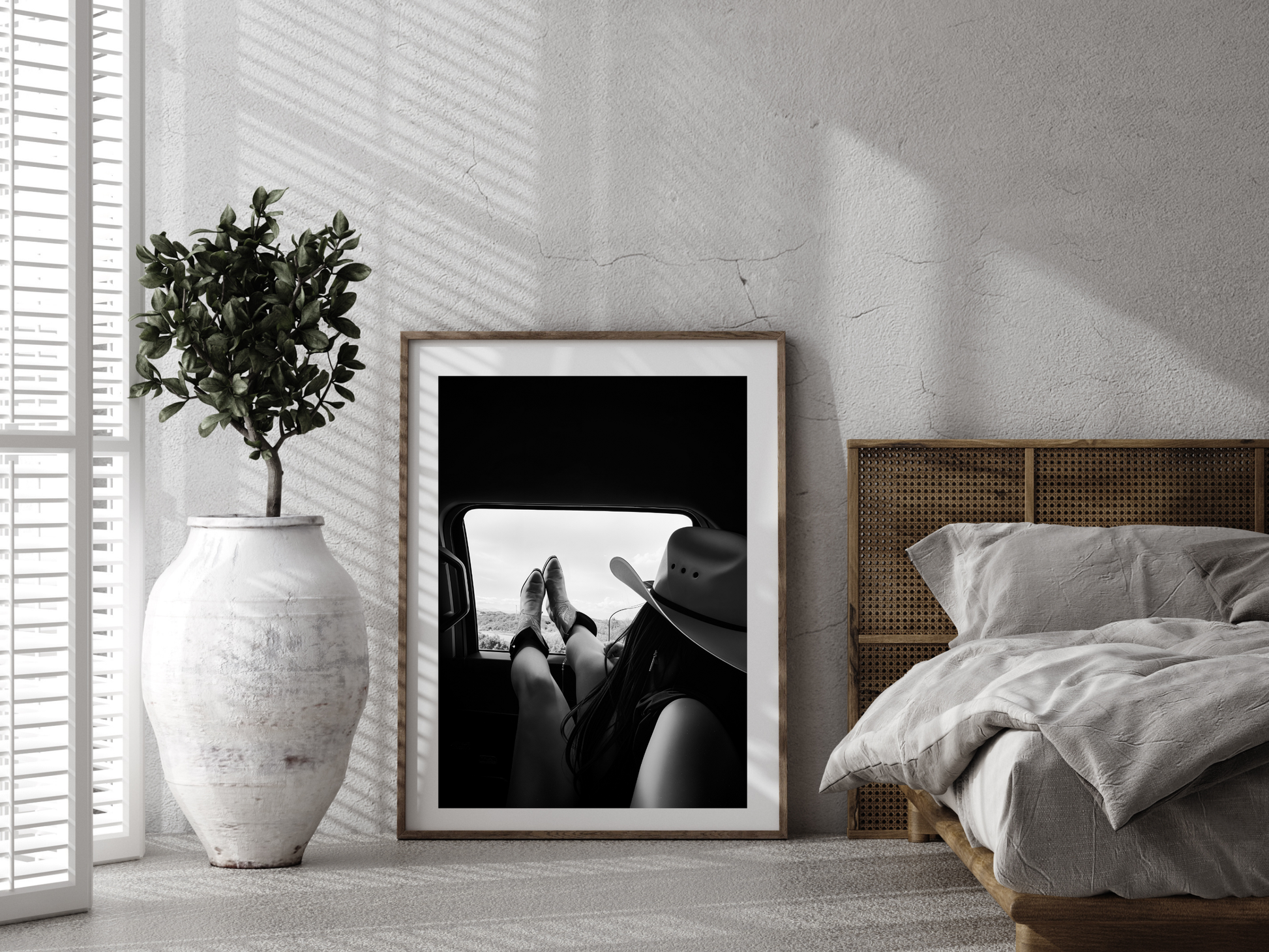 Cowgirl Relaxing Car Window Print - Black & White Western Photography Wall Art (Digital Download)