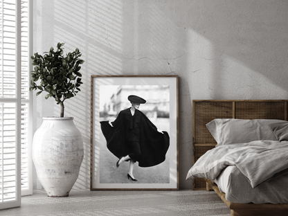 Christian Dior Vintage Fashion Model in Elegant Black Cape Digital Download