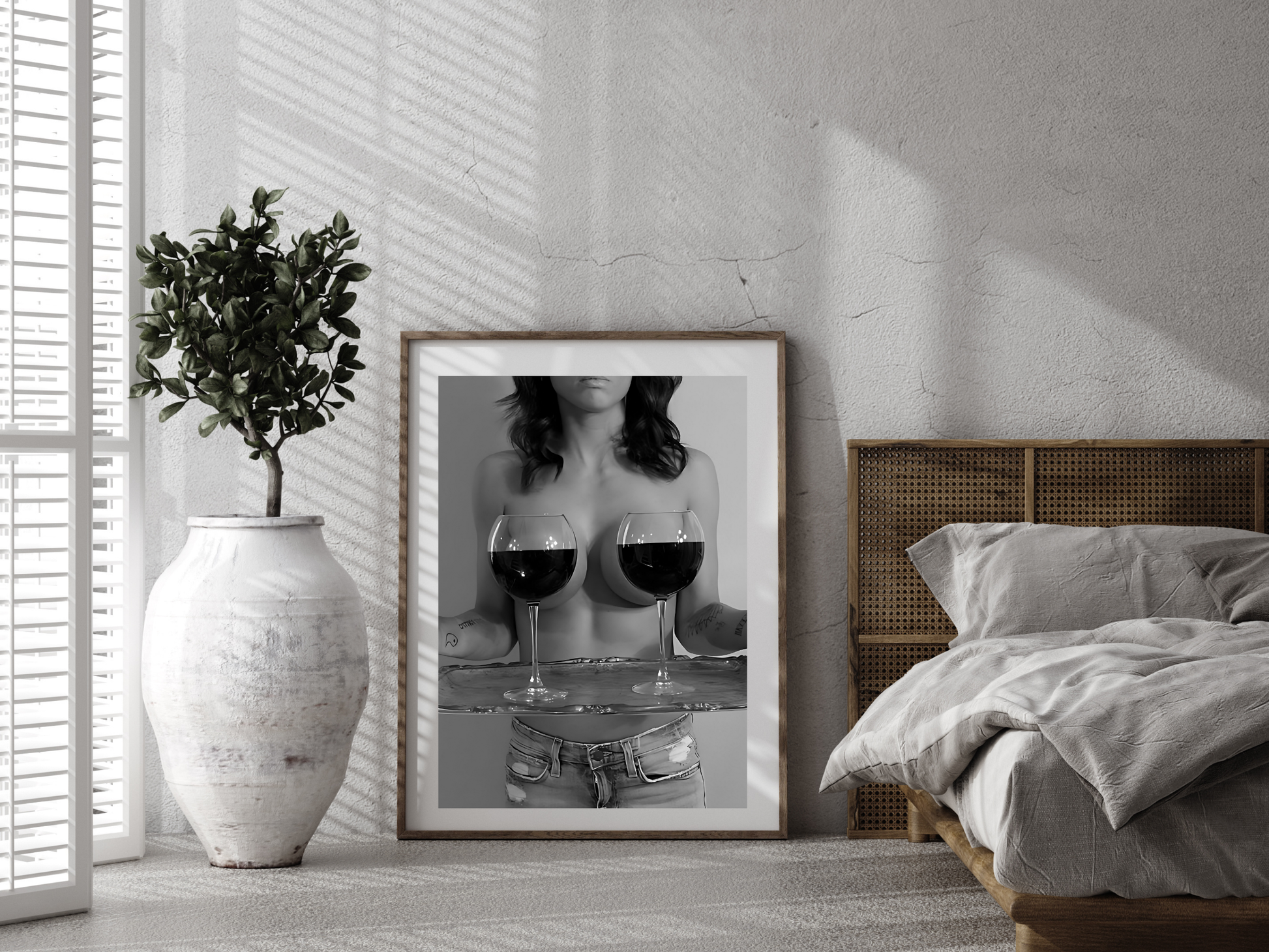 Wine Glass Woman Poster Black And White Bold Sexy Wall Art Digital Download
