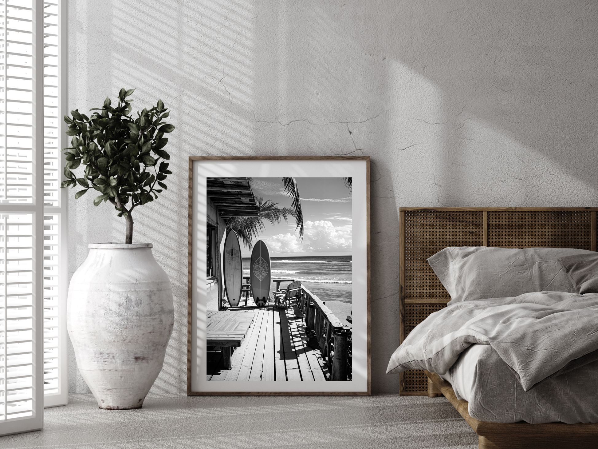 Surfboard Beach Poster Black and White – Coastal Ocean Wall Art For Home, Surf Shop And Beach House Decor (Digital Download)