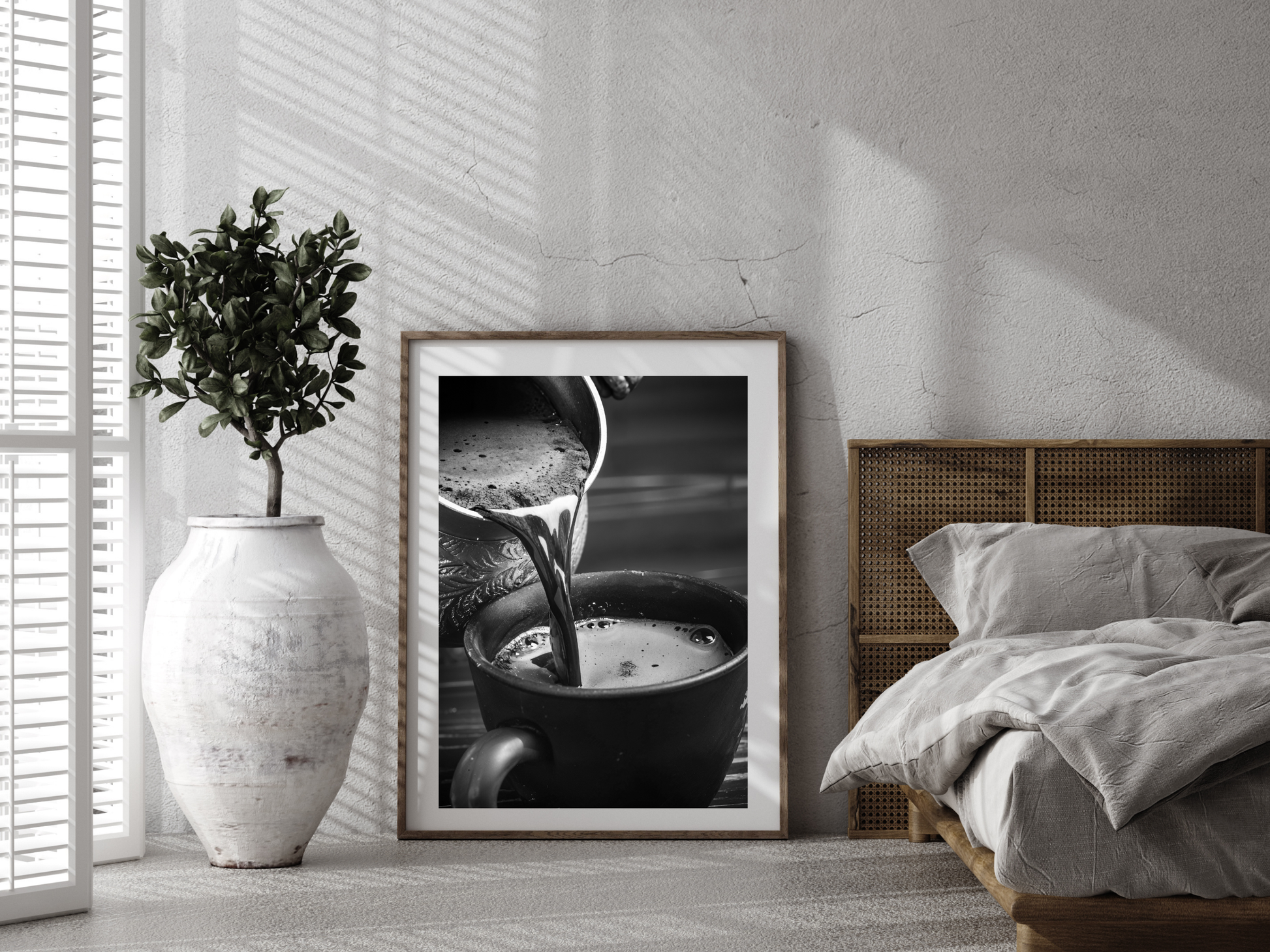 Coffee Pour Poster Black and White – Hot Coffee Art Print For Kitchen, Café And Wall Decor (Digital Download)