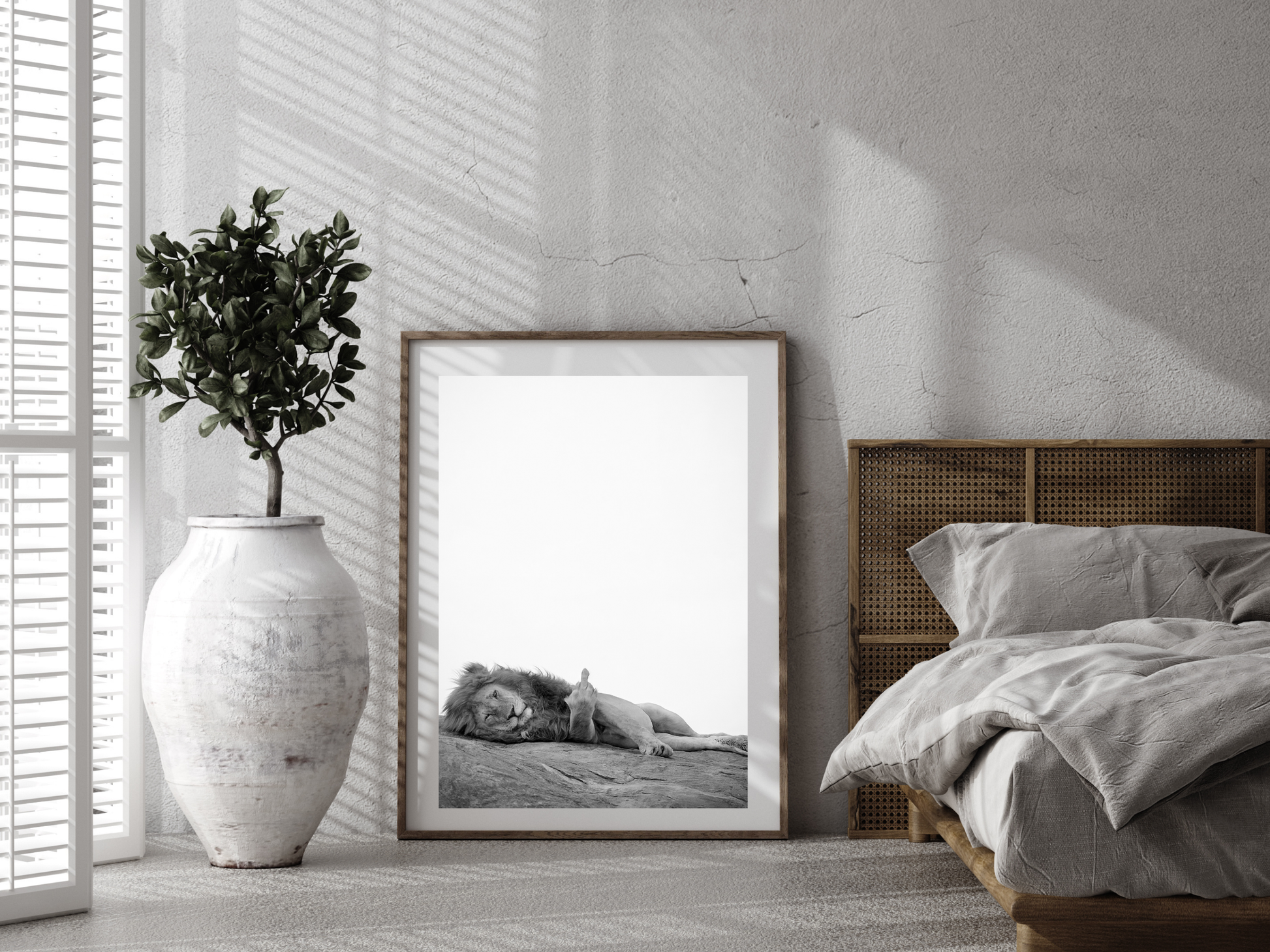 Lion Poster Black and White Funny Bold Animal Wall Art Digital Download