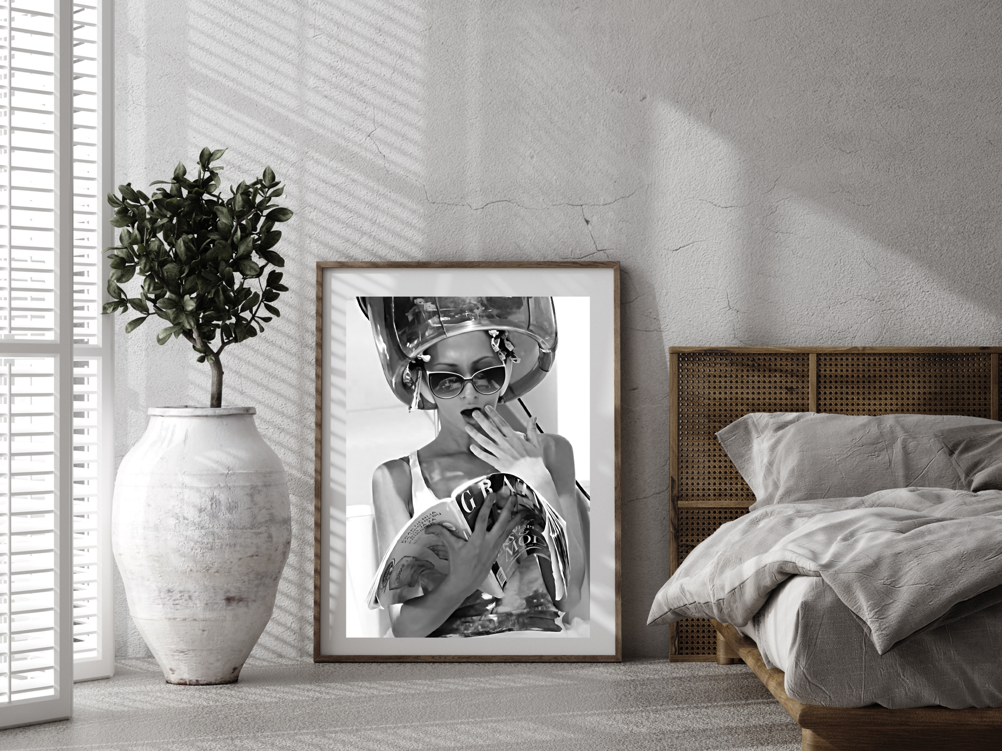 Retro Woman Reading Magazine Poster Black and White Fashion Wall Art Digital Download
