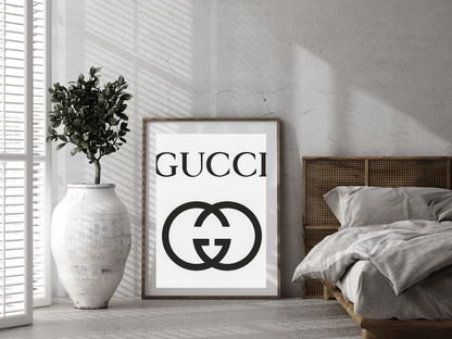 Gucci Logo Black and White Minimalist Luxury Wall Art Digital Download