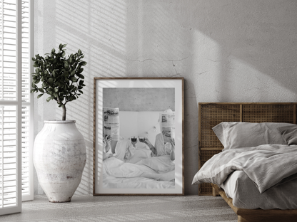 Couple Reading Newspaper Poster Black and White Cozy Morning Wall Art Digital Download