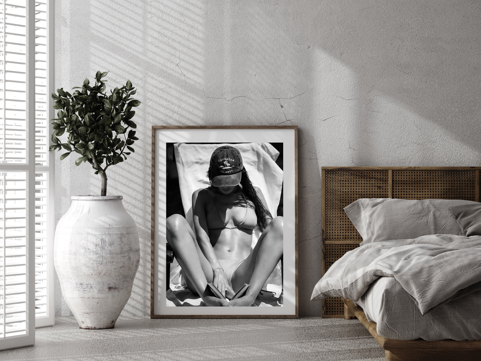 Beach Woman Poster Black And White Tropical Summer Wall Art Digital Download