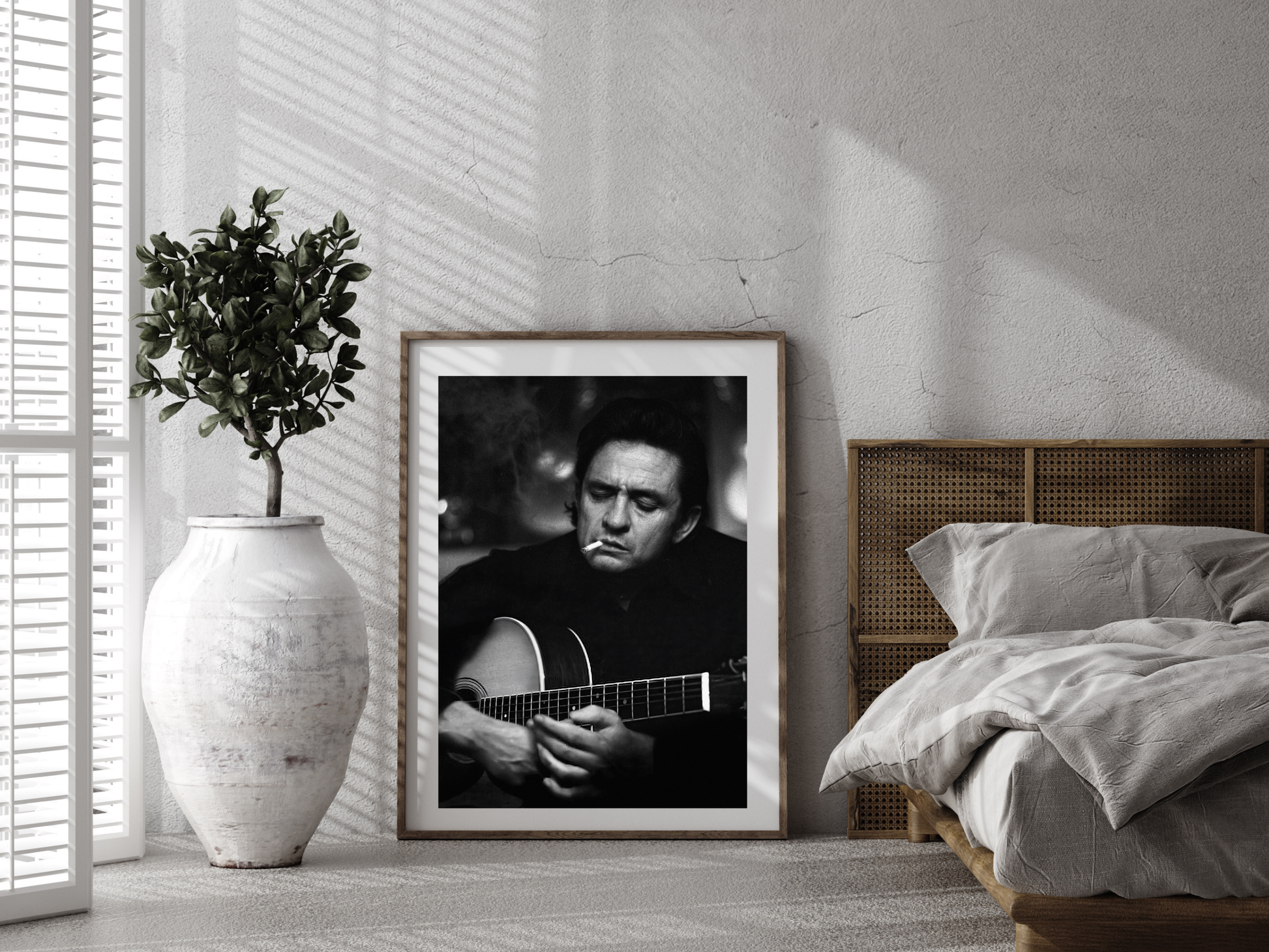 Johnny Cash Iconic Black and White Guitar Portrait Digital Download