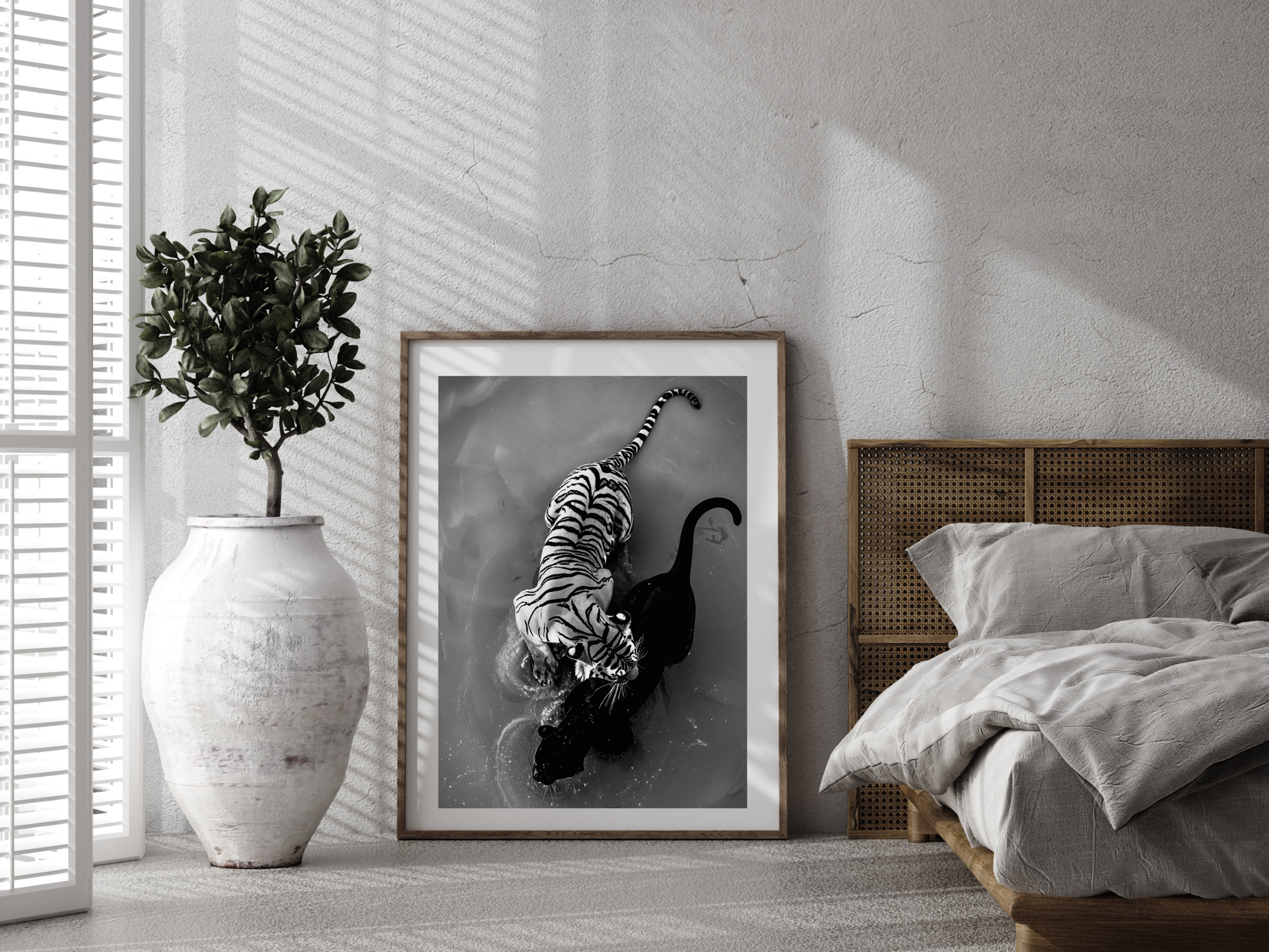 Tiger And Panther Poster Black and White – Wild Animal Art Print For Jungle And Wildlife Decor (Digital Download)
