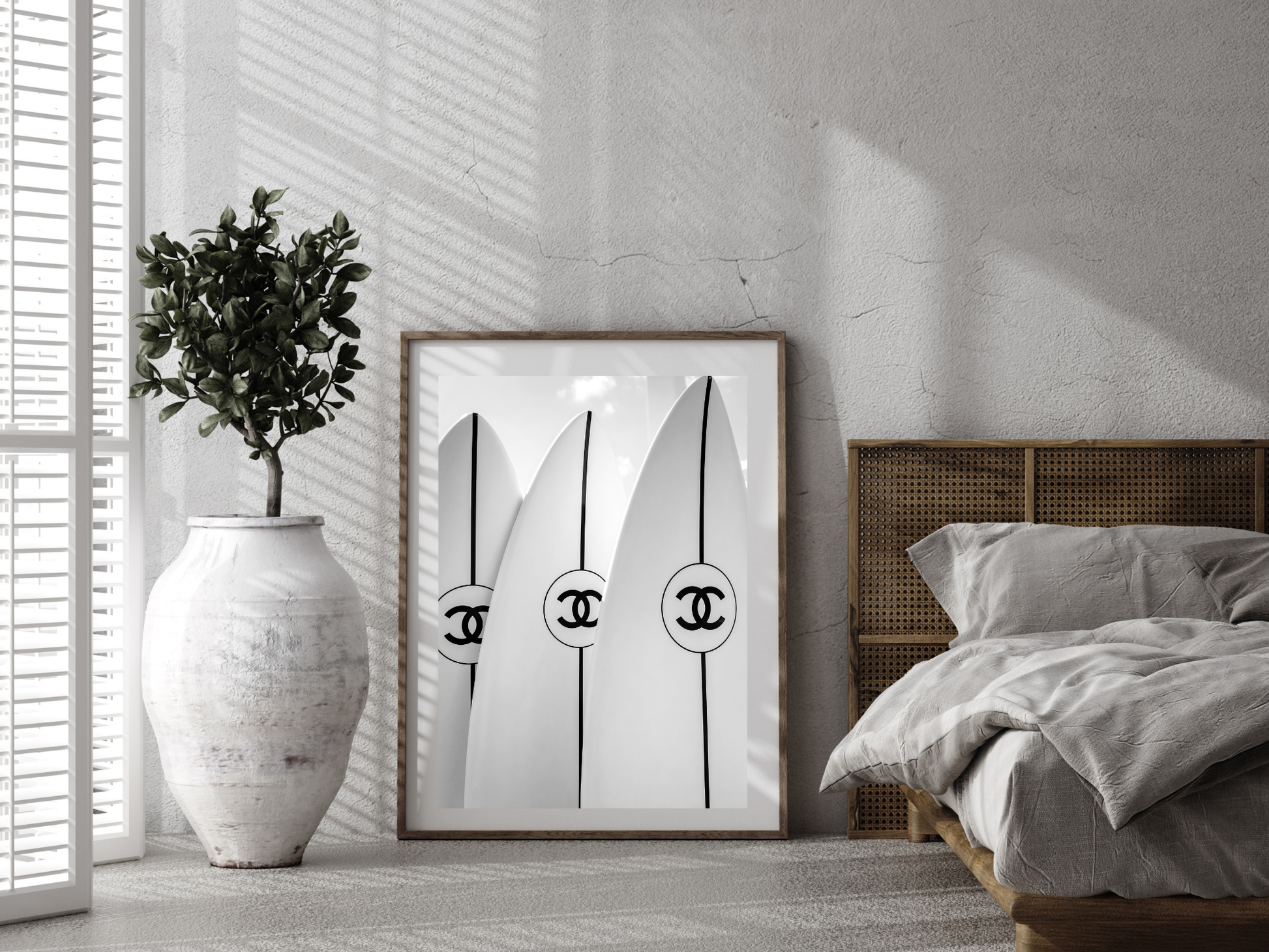 Chanel Surfboard Black and White Luxury Fashion Wall Art Digital Download