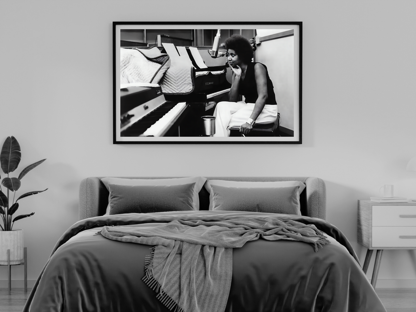 Aretha Franklin Black and White Studio Piano Portrait Music Art Digital Download