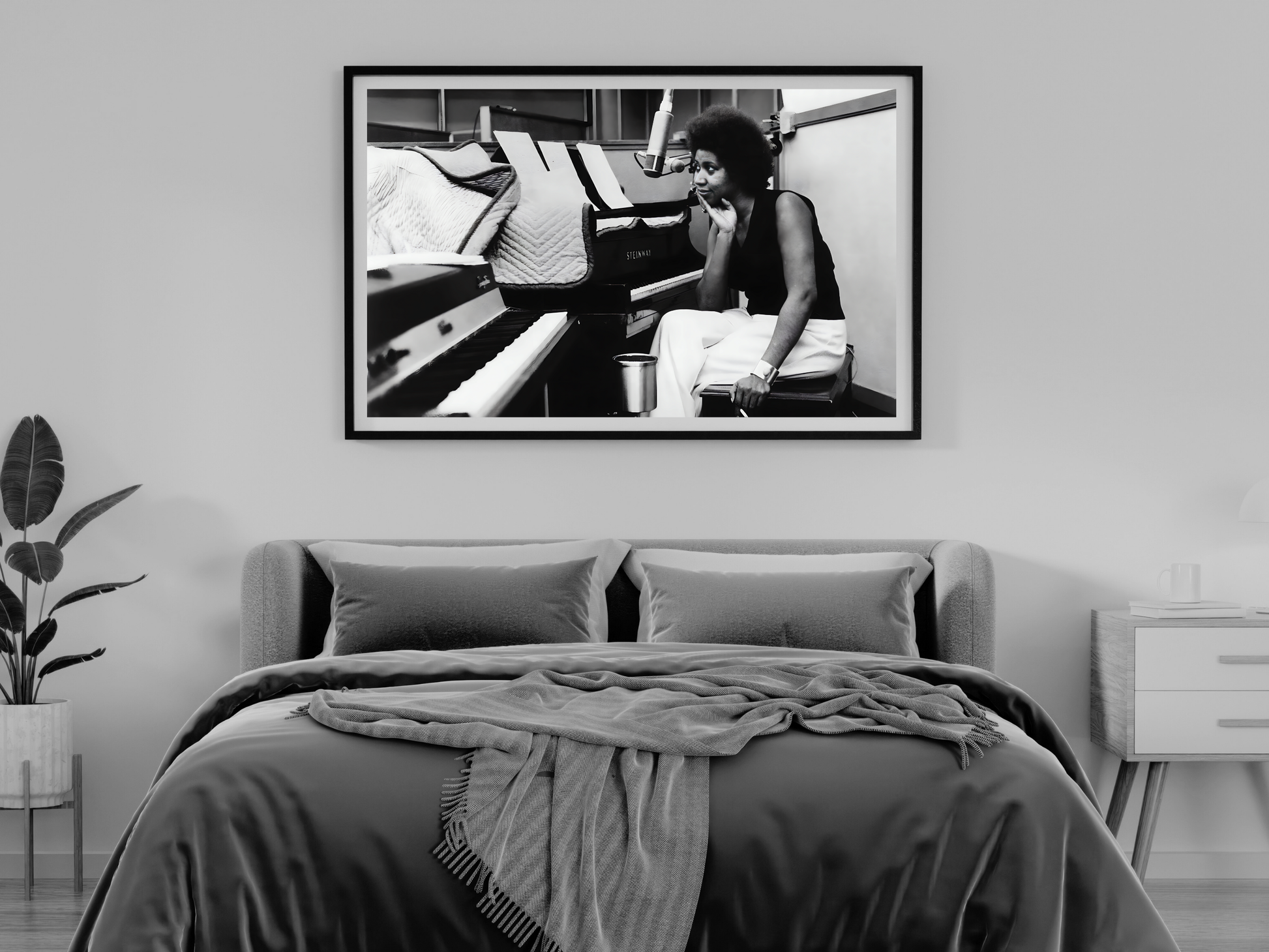 Aretha Franklin Black and White Studio Piano Portrait Music Art Digital Download