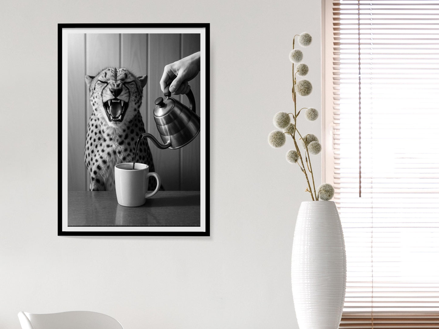 Coffee for Cheetah Print – Black and White Vintage Photography, Funny Kitchen Wall Art, Coffee Shop & Bar Cart Decor, Digital Download