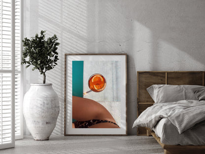 woman drinking aperol spritz poster swimming pool print cocktail printable wall art bar cart decor aperol spritz print digital download printable wall art poster, digital download