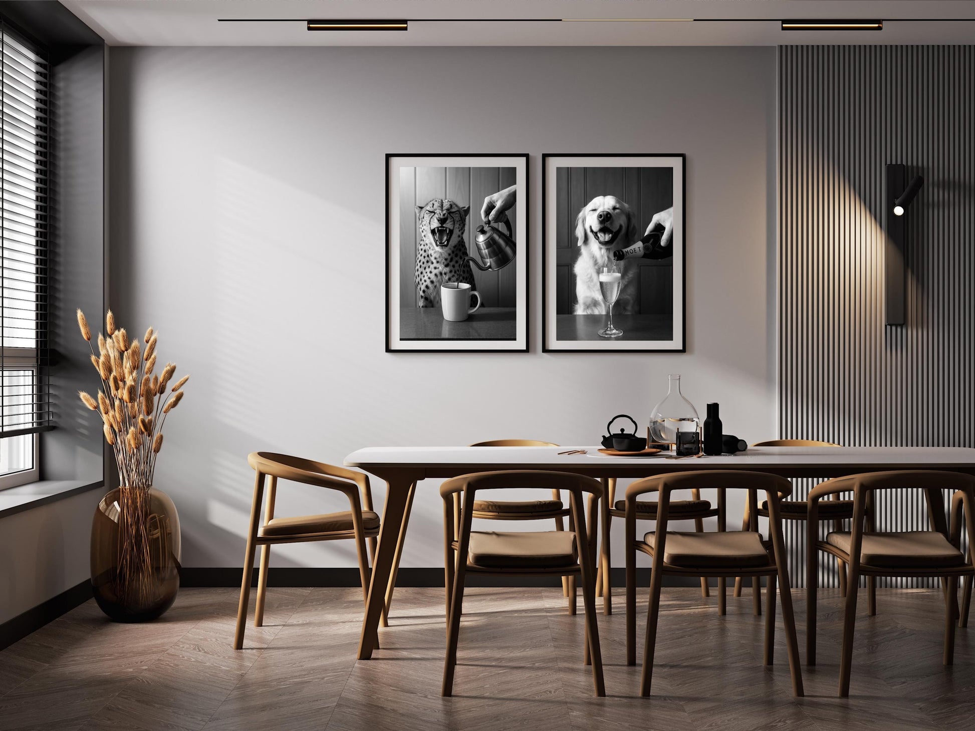Golden Retriever Dog Drinking Champagne Print, Black and White, Bar Cart Wall Art, Cocktail Poster, Pub Decor, Printable, Digital Download