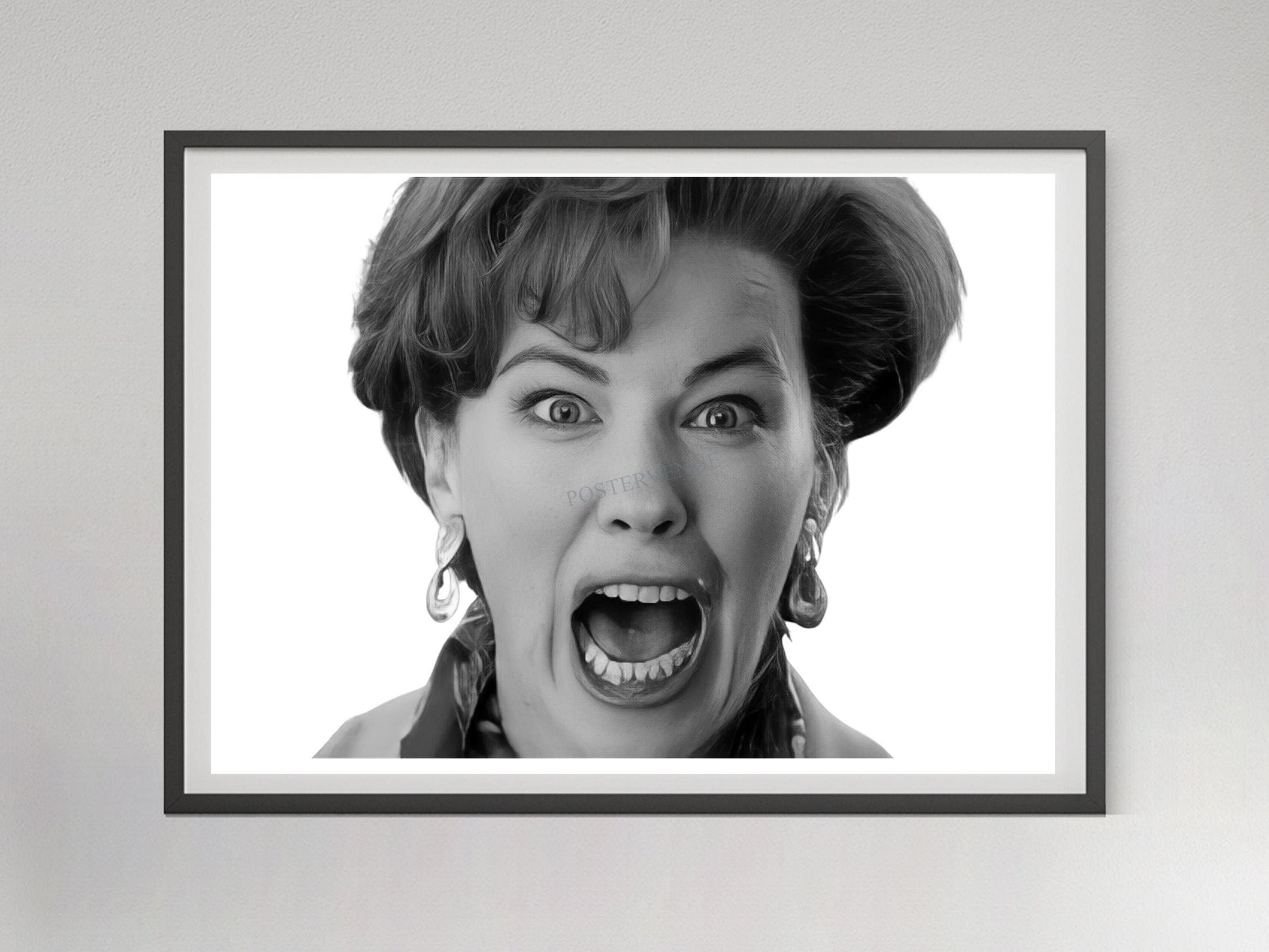 home alone movie poster 90s retro comedy scene kevins mom scream black and white art print christmas wall decor gift digital download printable wall art poster, digital download