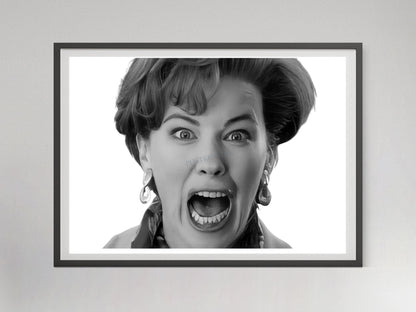 home alone movie poster 90s retro comedy scene kevins mom scream black and white art print christmas wall decor gift digital download printable wall art poster, digital download