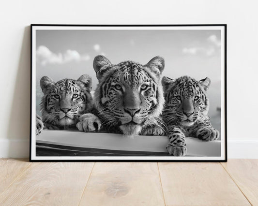 three tiger in boat poster luxury fashion print black and white classic wall art baby tiger hypebeast room decor digital download printable wall art poster, digital download