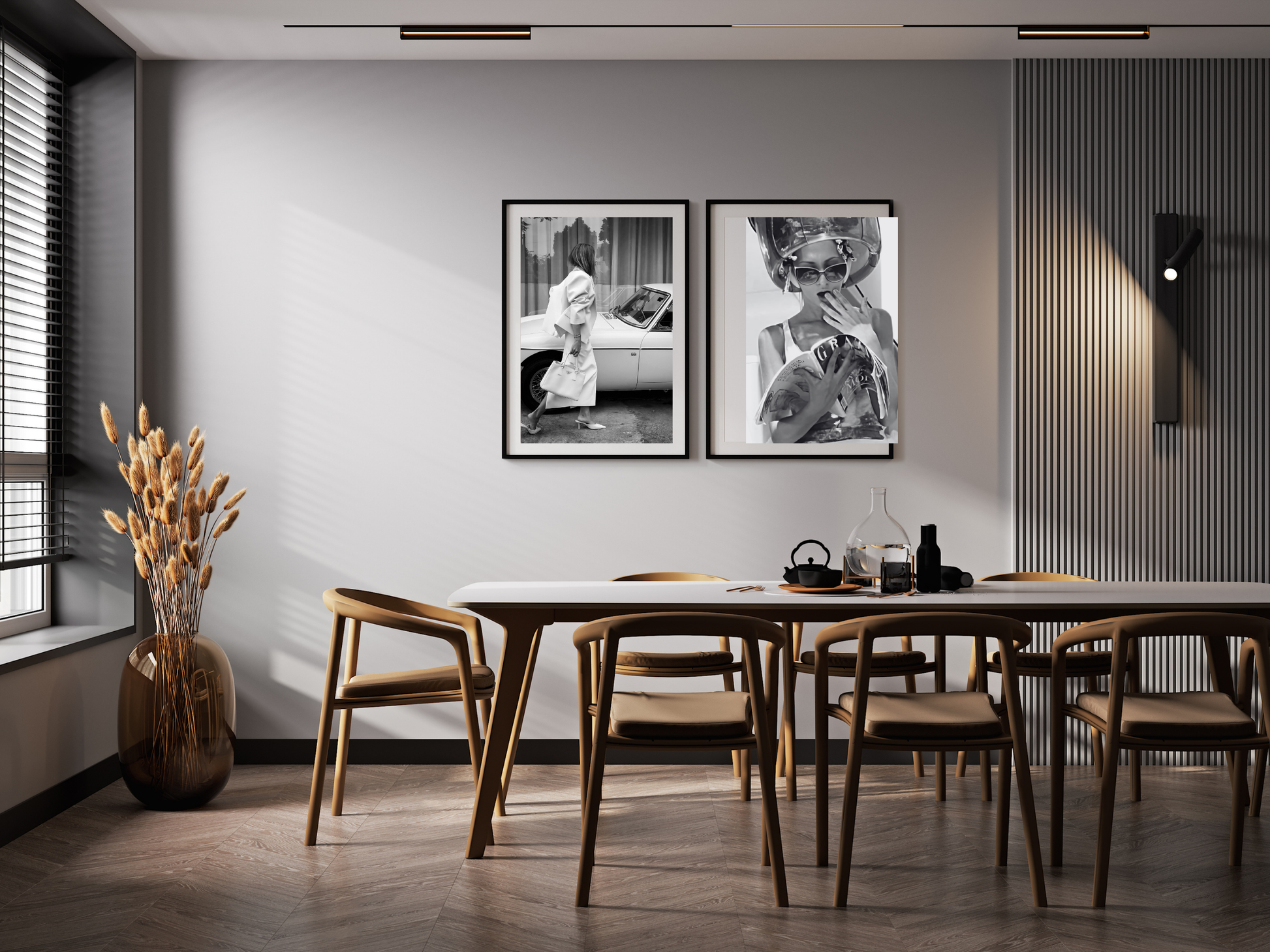 Elegant Woman with Prada Bag and Vintage Car Fashion Wall Art Digital Download