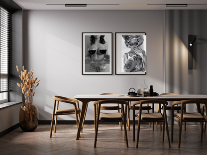 Wine Glass Woman Poster Black And White Bold Sexy Wall Art Digital Download
