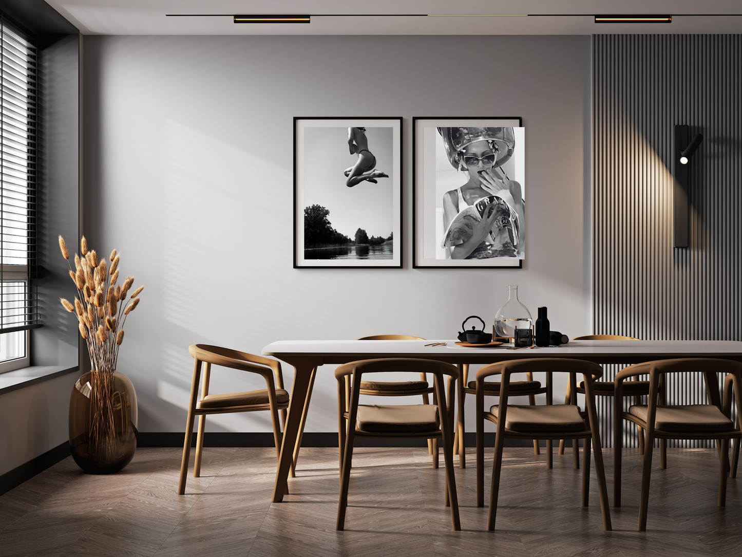 Black and White Woman Jumping Over Water Artistic Wall Print Digital Download