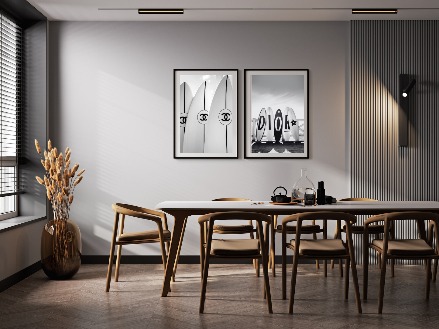 Chanel Surfboard Black and White Luxury Fashion Wall Art Digital Download