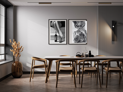 Black and White Woman Legs with Wine Bottle Aesthetic Wall Art Digital Download