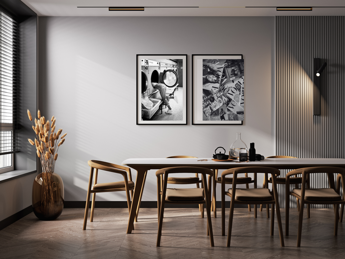 Playful Girl at Laundromat Retro Black and White Wall Art Digital Download