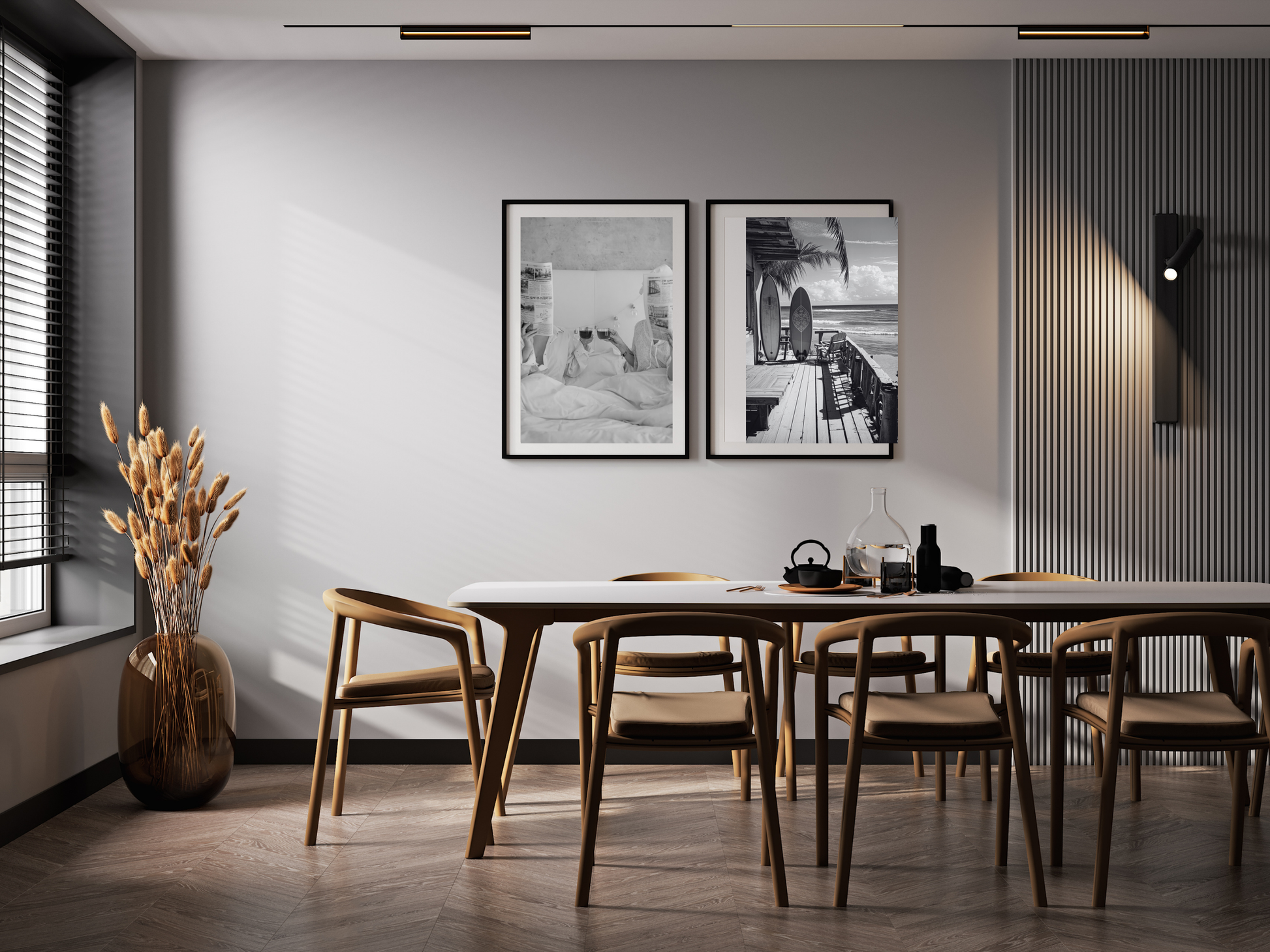 Couple Reading Newspaper Poster Black and White Cozy Morning Wall Art Digital Download