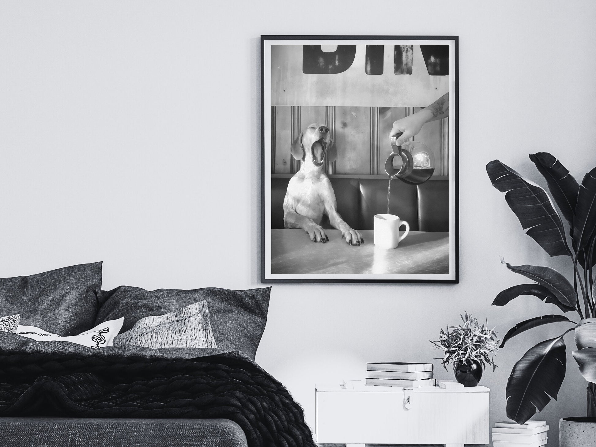 Coffee for Dogs Print, Black and White, Vintage Photography, Funny Kitchen Wall Art, Dining Room Decor, Digital Download, Coffee Shop Decor
