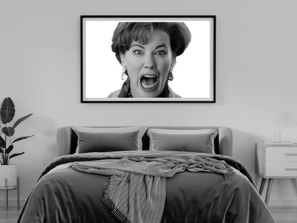 home alone movie poster 90s retro comedy scene kevins mom scream black and white art print christmas wall decor gift digital download printable wall art poster, digital download