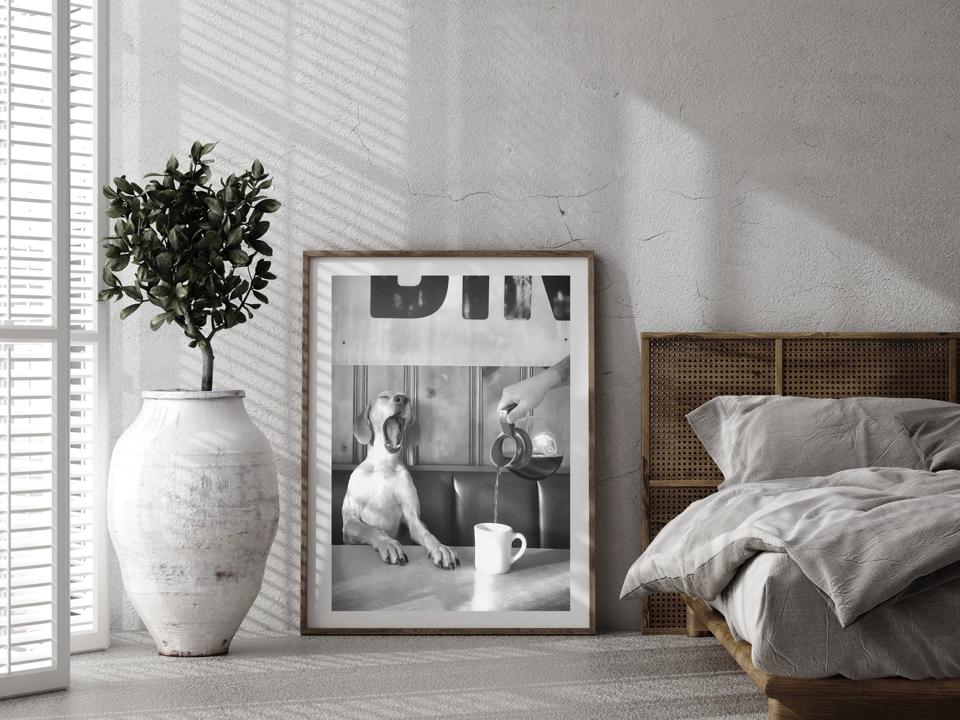 Coffee for Dogs Print, Black and White, Vintage Photography, Funny Kitchen Wall Art, Dining Room Decor, Digital Download, Coffee Shop Decor