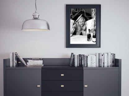 Woman Drinking Champagne Poster, Bar Cart Print, Black and White, Vintage Photography, Cocktail Wall Art, Alcohol Poster, Digital Download