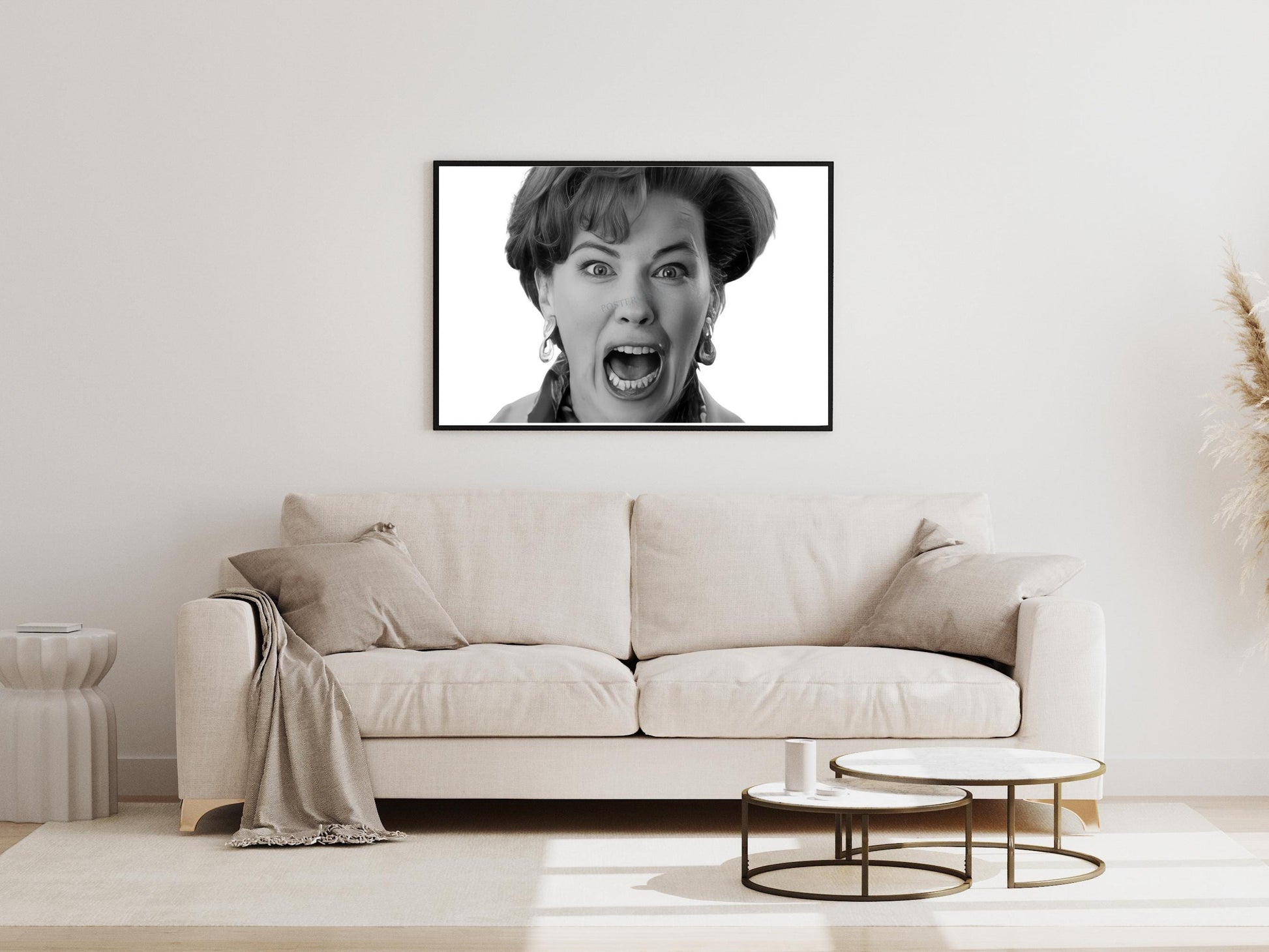 home alone movie poster 90s retro comedy scene kevins mom scream black and white art print christmas wall decor gift digital download printable wall art poster, digital download