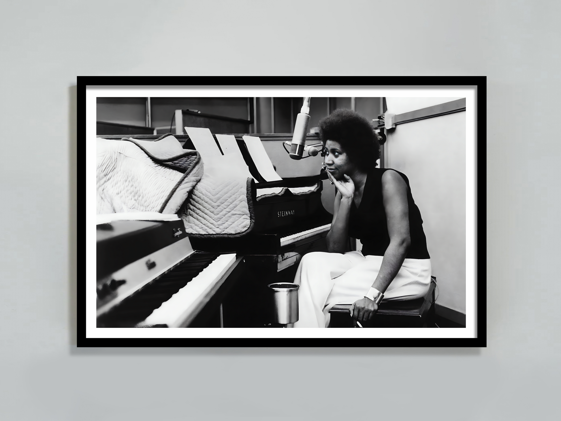 Aretha Franklin Black and White Studio Piano Portrait Music Art Digital Download