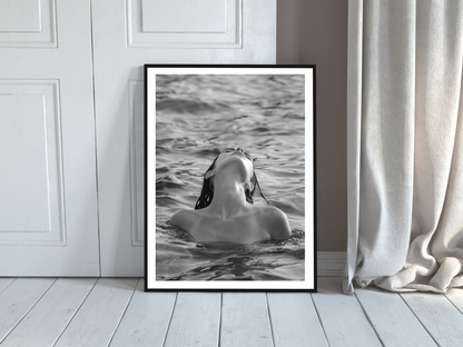 Woman Swimming in Ocean Black and White Minimalist Wall Art Digital Download