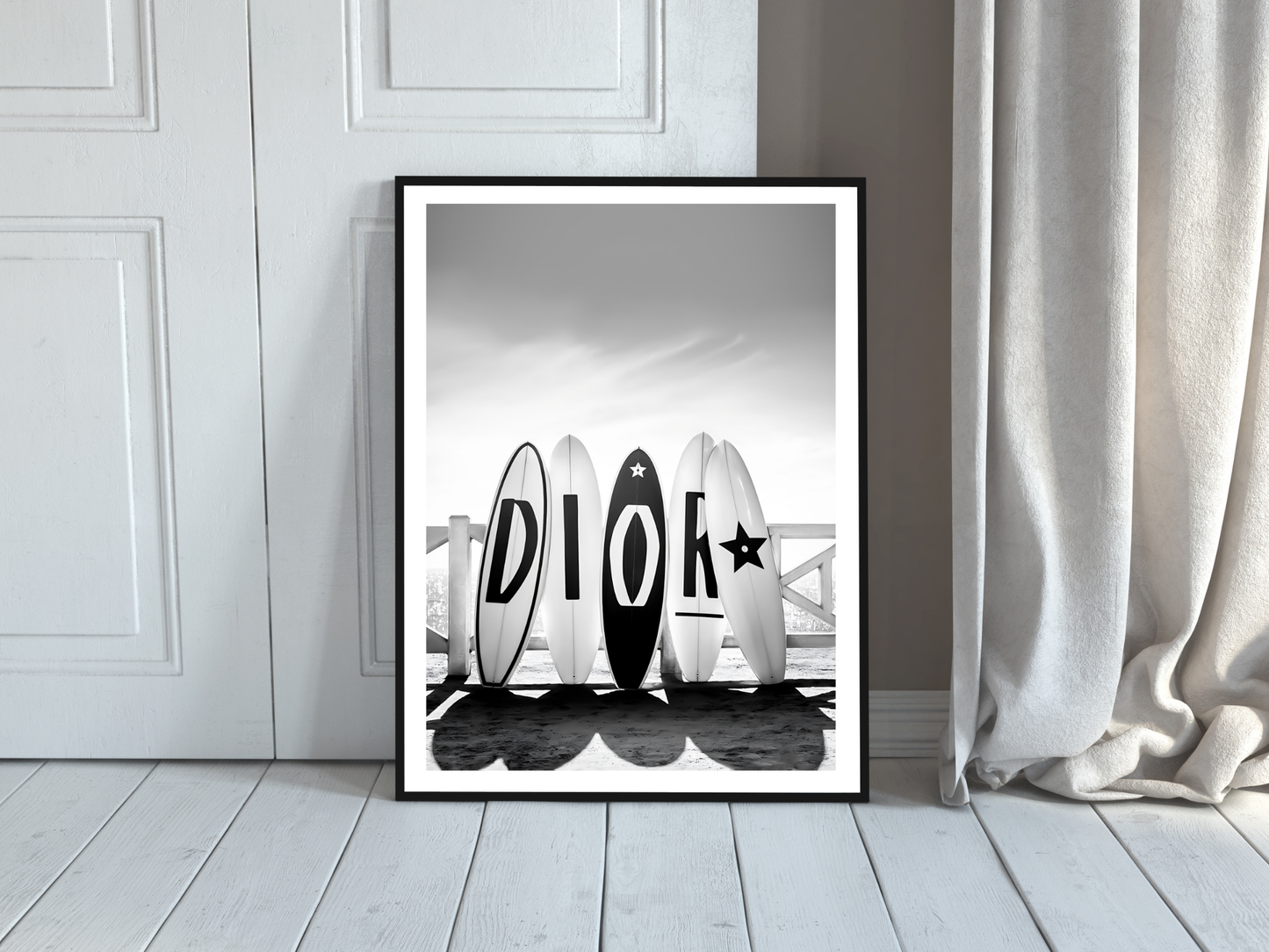 Dior Luxury Surfboard Logo Black and White Fashion Art Digital Download