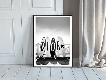 Dior Luxury Surfboard Logo Black and White Fashion Art Digital Download