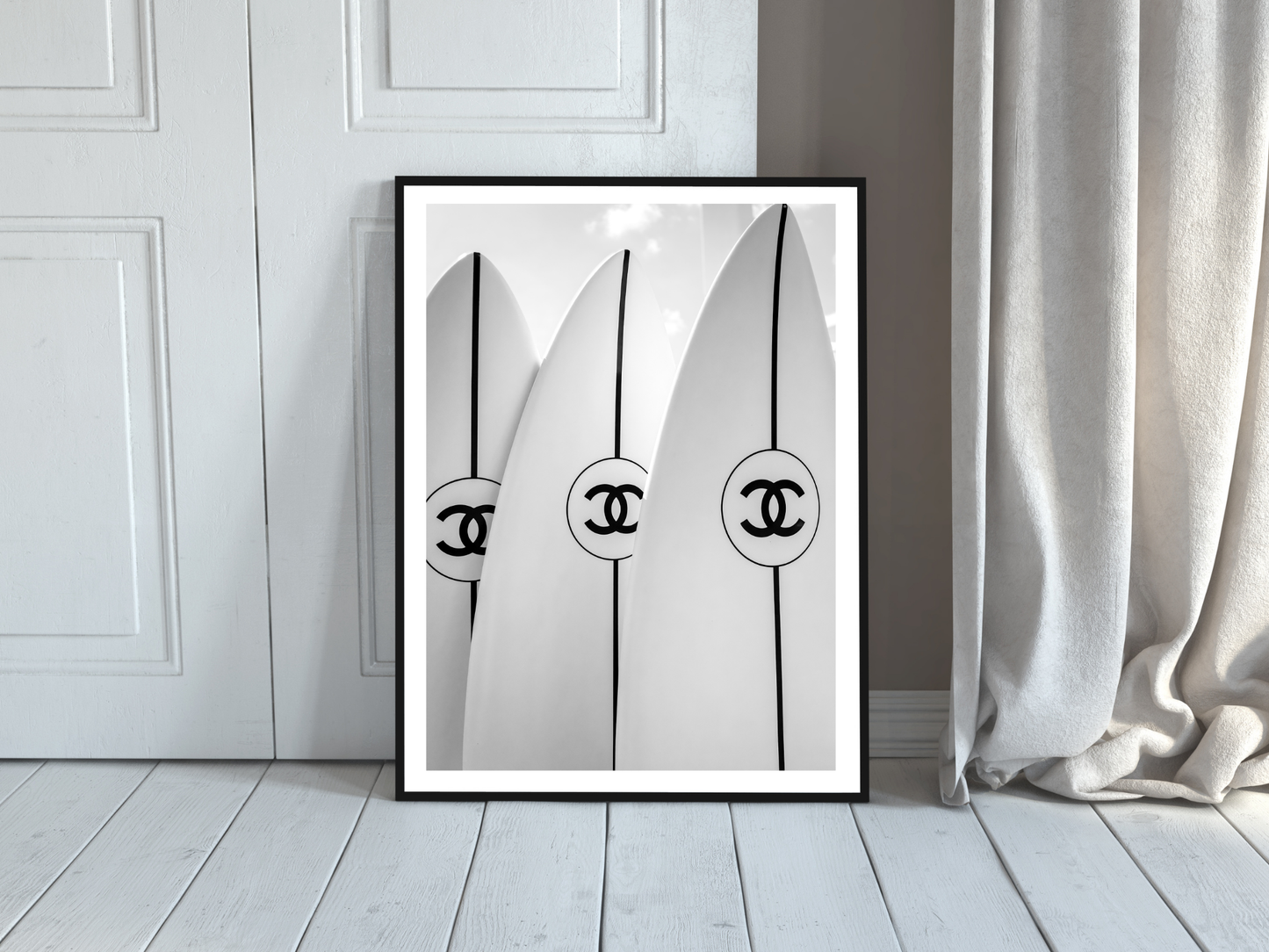 Chanel Surfboard Black and White Luxury Fashion Wall Art Digital Download