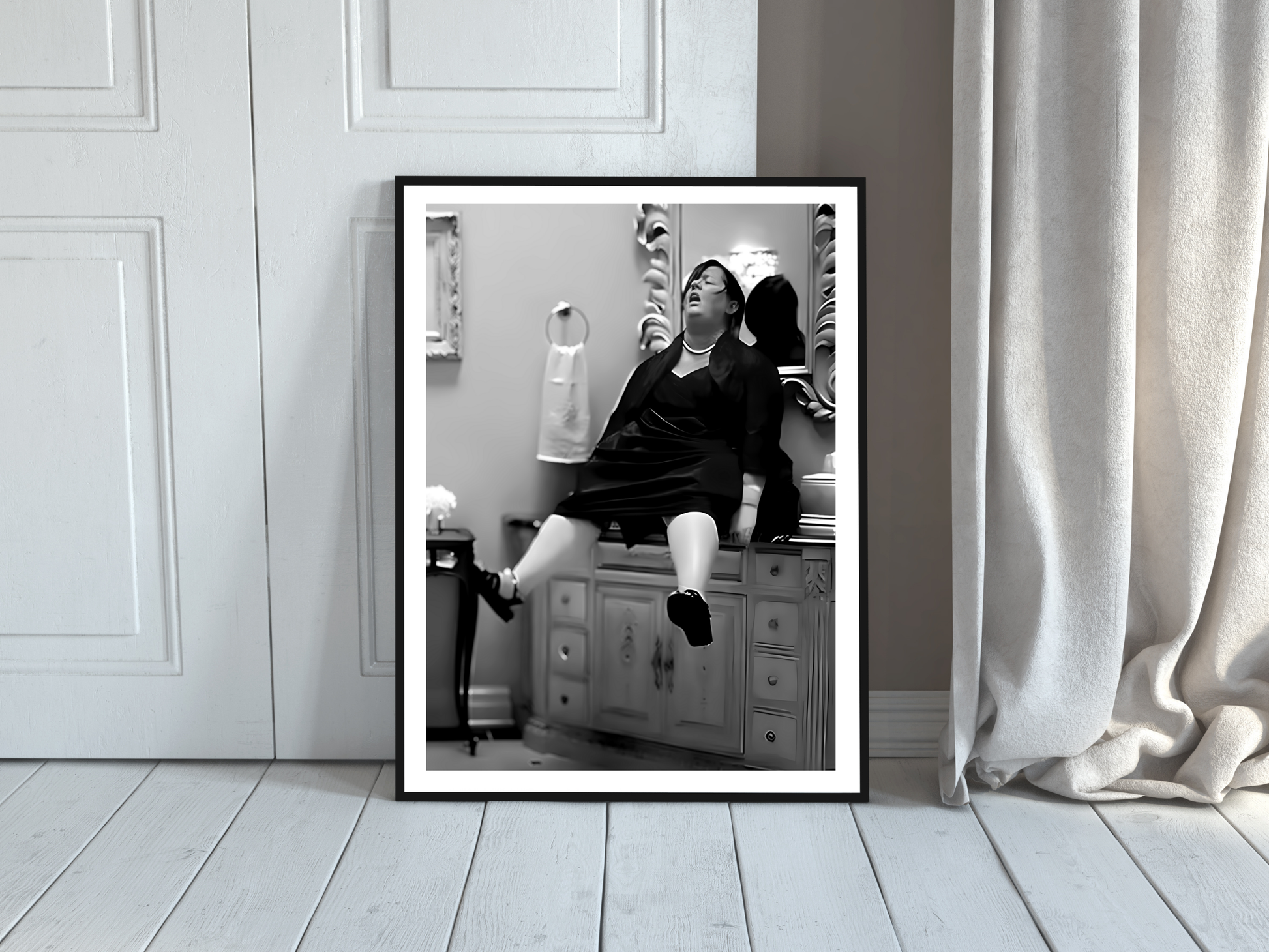 Melissa McCarthy Funny Bathroom Scene Black and White Comedy Art Digital Download