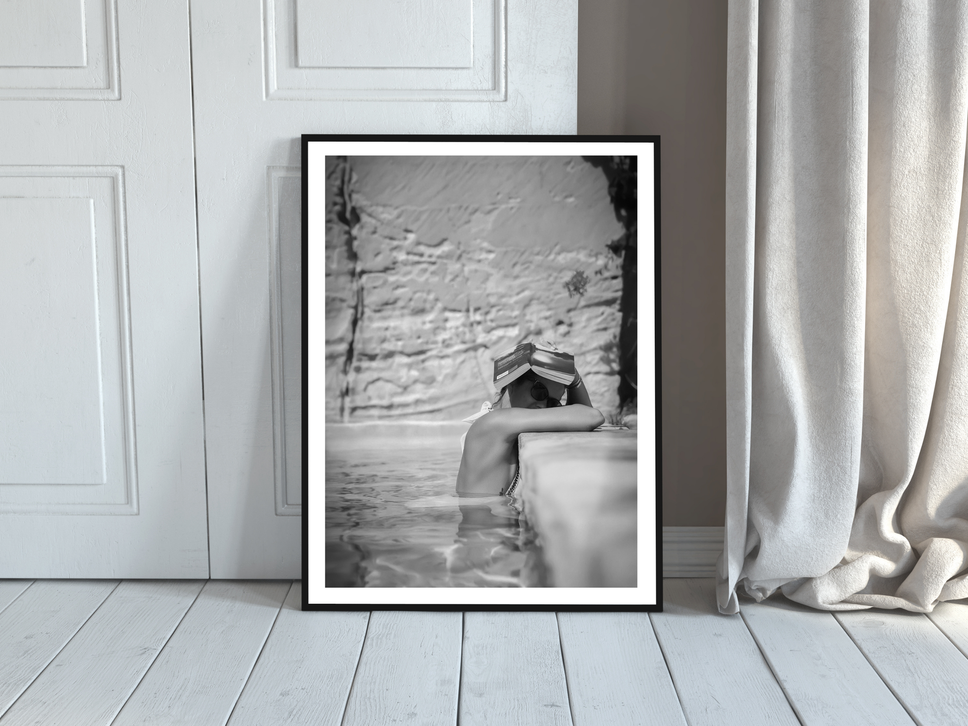 Relaxed Poolside Reading Woman Art Poster Summer Wall Decor Digital Download