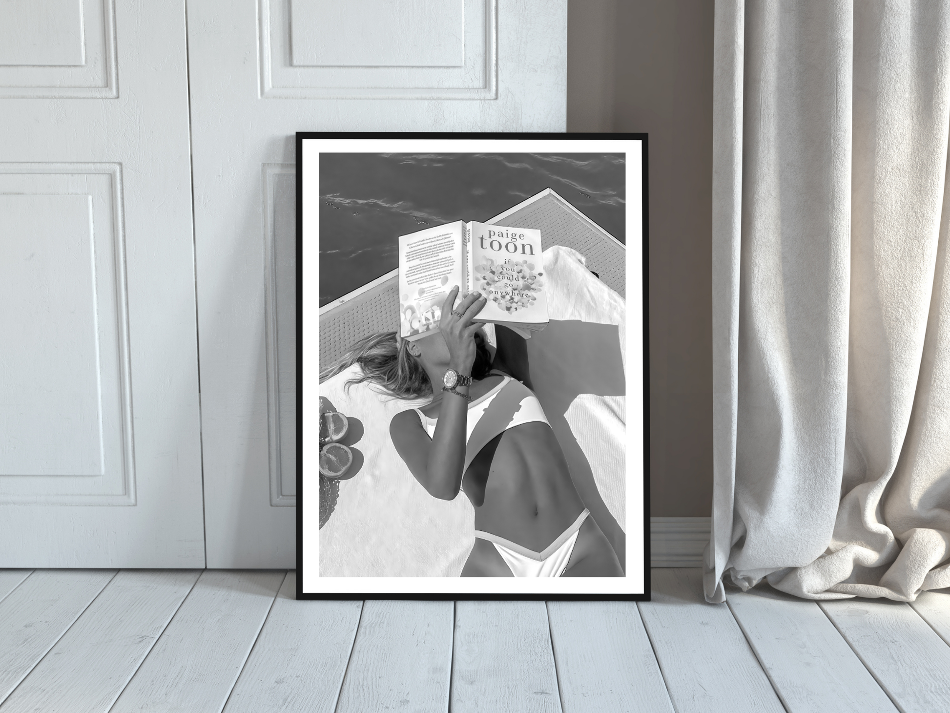 Woman Reading Paige Toon Book by Poolside in Bikini Digital Download