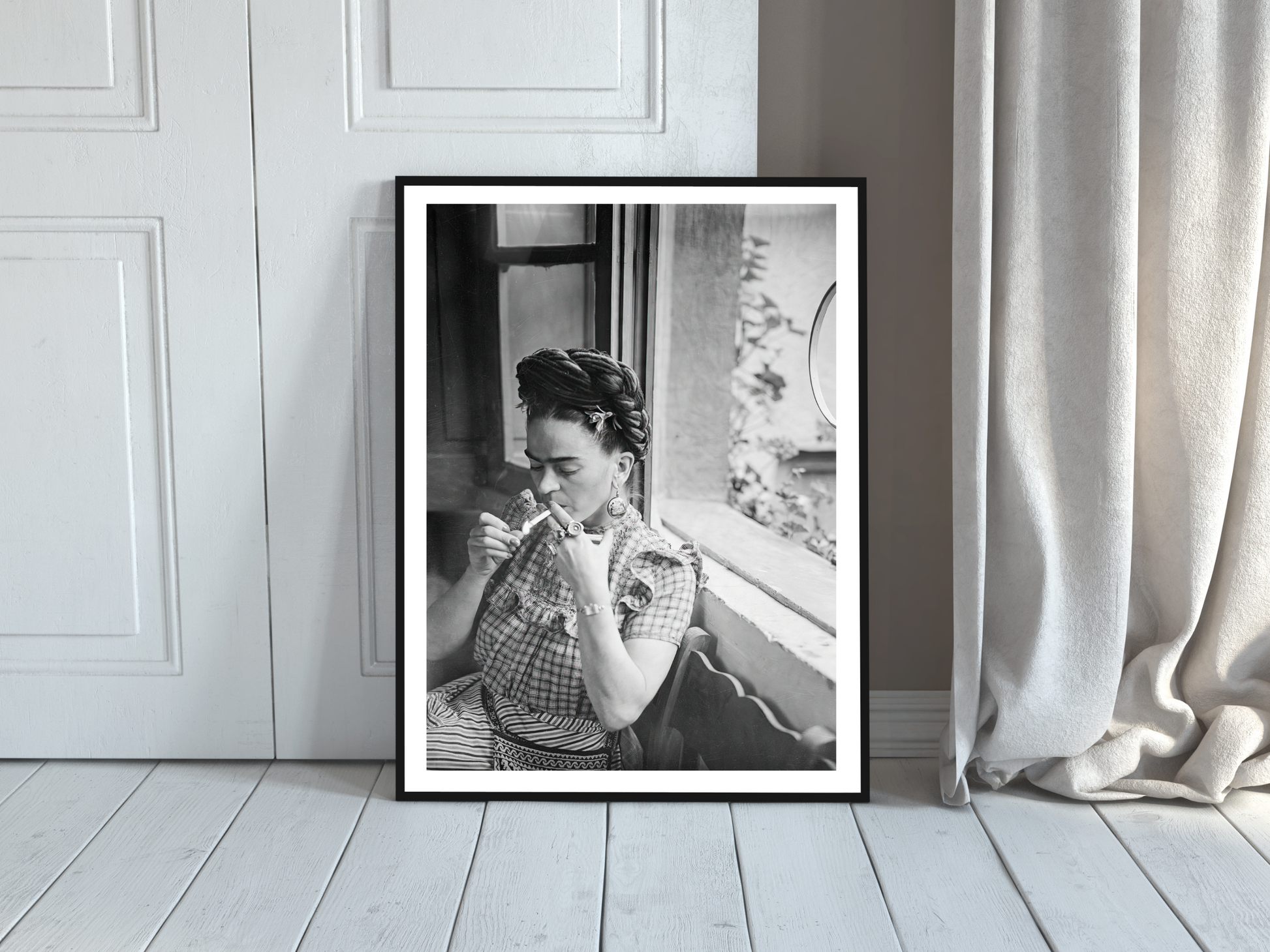 Frida Kahlo Smoking Window Portrait Vintage Art Digital Download